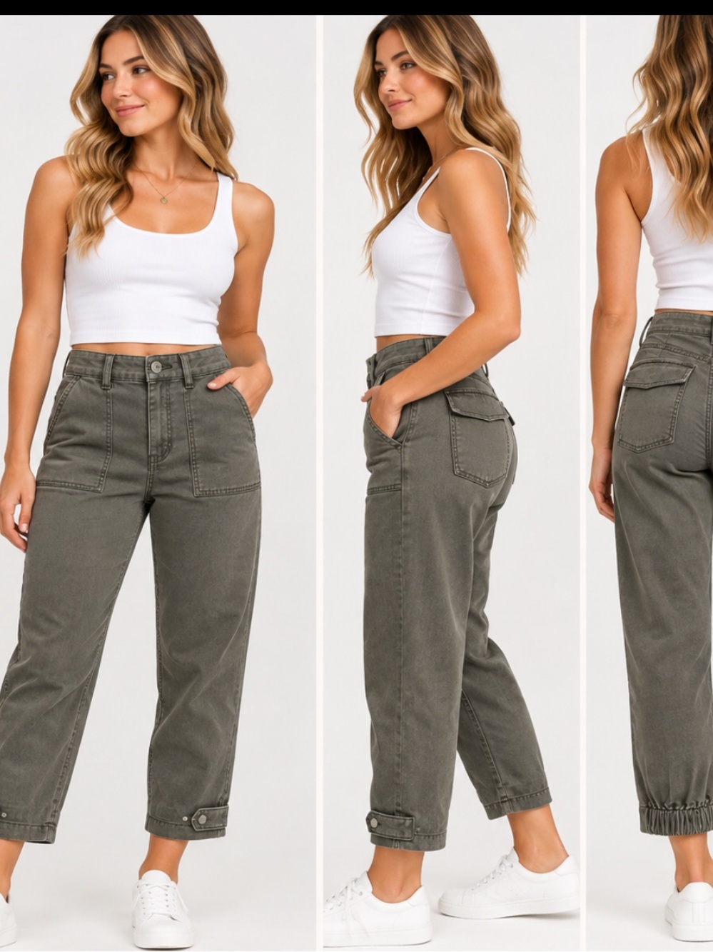 Express High Rise Cropped Utility Pants Olive Green Size 2 Stretch